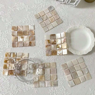 1 pieza Posavasos cuadrado de mosaico de concha natural, 3 tamaños, posavasos con aislamiento térmico, accesorio de fotografía, decoración del hogar
