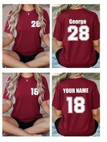 Customized Plus Size Women's T-Shirt, Can Print Personalized Numeric Logo, Name/Text/Lucky Number On Front And Back Summer - Burgundy - View 2
