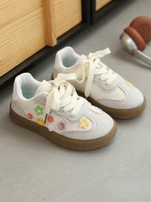 1 Pair Girls Flower Sneakers, New Spring/Autumn Children Princess Casual Soft Bottom Breathable Shoes - Beige - View 4