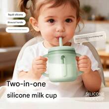 1pc 120ml Baby Silicone Drinking Cup, Anti-Drop Straw Training Cup For Toddlers - Dusty Blue - View 5