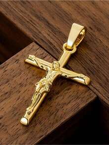 1 Pc Stainless Steel Twist Cross Necklace Men's Water Resistant Unique Pendant Design Durable Rustproof Metal Neckwear Daily Casual Party Wear Stylish Accessory For Guys  Male Jewelry Ideal Gift For Loved Ones - Vàng - Xem 5