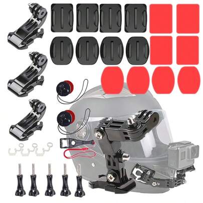 31 In1 Motorcycle Helmet Chin+Top+Side Mount Kit With Adhesive Sticky Mount And Buckle, Extra Camera Tether For Hero 13 12 11 10 9 8 7 6 5Black Silver White 6 Insta 360 AcePro/AcePro2 Osmo Action3/4/5Pro/6 And Other Action Camera