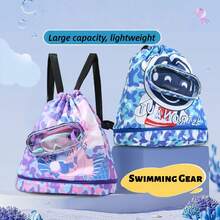 1pc Cartoon Print Waterproof Wet & Dry Separation Swim Bag, Swimming Gear Storage Bag, Beach Drawstring Tote And Toiletry Pouch - Purple - View 9