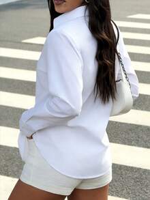 Women's Button Down Shirts Classic Fit Dress Shirt Work Business Casual Long Sleeve Blouse Tops - White - View 5