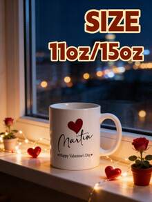 1Pc Custom Name Valentine's Day Mug – Personalized Text Heart Coffee Cup, Ceramic Custom Mug, Valentine's Day Gift, Perfect For Girlfriend, Boyfriend, Husband, Wife, Anniversary, Christmas, Coffee & Tea Time, Daily Use, Special Occasions - Multicolor - View 3