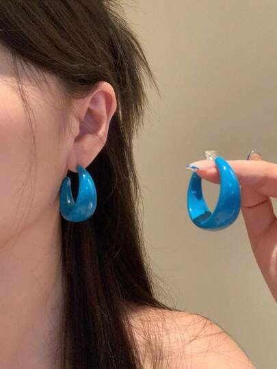 1 Pair Minimalist Blue Acrylic C-Shaped Hoop Earrings