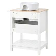 Bathroom Vanity Unit With Round Ceramic Basin – Single Basin With 2 Drawers And Open Storage Compartment – Freestanding Vanity Unit In White And Wood-Effect Finish - White - View 7