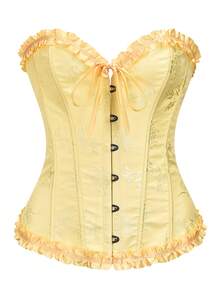 女士提花露背系带短款上衣，适合新年派对、情人节、节日穿着 - 黃色 - 查看 12