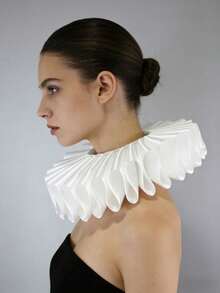 DA FEN QI MI MA 1pc White Pleated Fake Collar, Medieval Art Retro Multipurpose Fake Collar Accessory For Costumes And Stage Props - White - View 5