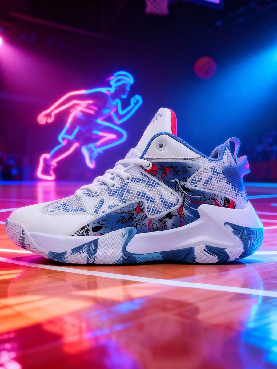 All-Season Campus Style Basketball Boots, Basketball Training Shoes For Students, Basketball Competition Shoes, Wear-Resistant Sole - Blue - View 1