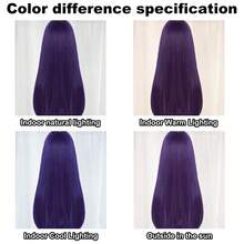 蓬松自然波浪侧刘海长假发，深紫色高温纤维女士假发，弹性轻盈，耐热，适合角色扮演和节日佩戴，引人注目。 - 紫色 - 查看 7