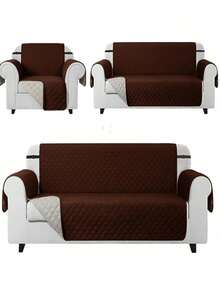 Cubre Sala 3 Piezas Doble Vista Protector Antiacaros - Marrón - Ver 7