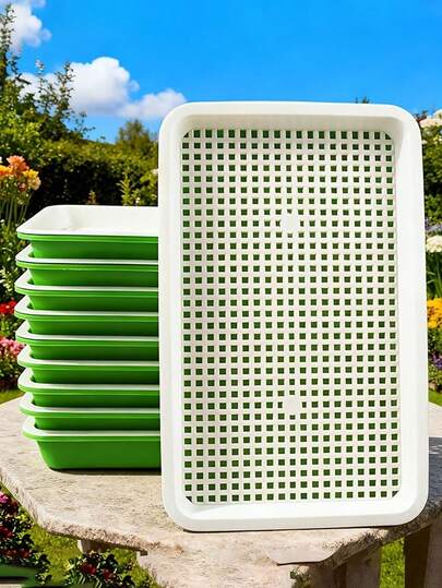 水培育苗盘套装 - 塑料育苗盘，带排水孔、盖子和网格托盘，适用于豌豆、豆类、小麦、蔬菜、香草 - 是城市农业、阳台、窗台园艺的理想之选