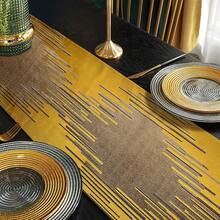 Gold Table Runners 98 Inches Long Contemporary Abstract Striped With Luxury Tassels For Dresser Dinning Table TV Stand Piano Bedside Art Decor - 金的 - 查看 6