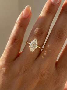 1-2-3克拉闪亮椭圆形订婚戒指/结婚戒指，925纯银，女士承诺戒指/永恒戒指，精致珠宝礼品 - 金色 - 查看 4