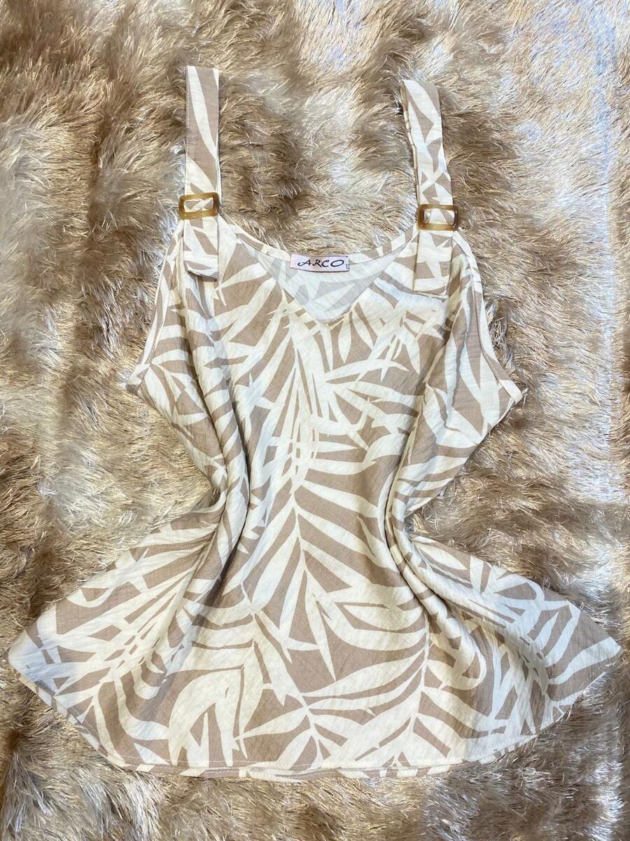 Rainbow Strappy Tank Top With Button, Thick Straps, Plain Viscose Blouse, Dune Print, Sizes M, G, GG (36-42), Summer, Women's, Casual, Elegant And Comfortable - 160-AREA - 查看 1