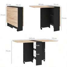 Folding Dining Table Drop Leaf Table With 2-Tier Shelves Rolling Casters For Small Spaces Kitchen Oak And Black - Oak and Black-0 - View 4