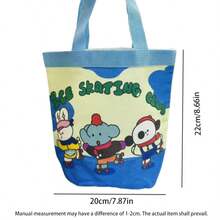 可爱涂鸦水桶包卡通手提袋，INS印花圆筒帆布午餐包，女孩手提午餐盒包 - A - 查看 5