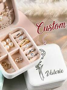 Personalisierte Schmuckschatulle für Frauen, modisch und einzigartig aus Leder, exquisites und unvergessliches Geschenk für Feiertage, geeignet für Muttertag, Freundinnen, Jahrestag. Rosa und weiß, modisch und farbig, lässig und minimalistisch, einzigartig, ideales Geschenk für Freundin oder Mutter - Verschiedenfarbig - Übersicht 3