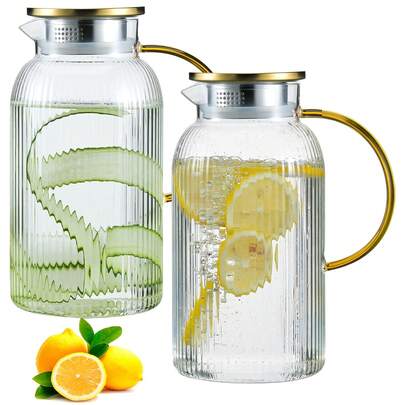 EZIFY 60oz Glass Water Pitcher Set (2-Pieces) - With Lid & Brush, Fridge-Friendly For Iced Beverages, Milk & Juice, Ideal For Parties