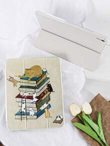 1pc Transparent Pencil Slot Tri-Fold Cartoon Cat Printed Tablet Protective Case, Compatible With IPad 10th Gen/11th Gen/10.2/10.5/Air4/Air5/10.9/Pro 11/Air 11-In.(M2)-2024/Pro 11-In.(M4)-2024/Compatible With IPad Air 11-Inch (M3) 2025/Compatible With IPad (A16) 11 Inch 11th Generation 2025 Mini6/Mini7/Mini4/Mini5/Air1/Air2/9.7 Models, Built-In Pencil Slot, Tri-Fold Stand, TPU Soft Edge Protection, Anti-Fall, Wear-Resistant, Magnetic Sleep/Wake, Simple/Cute/Personalized/Creative/Fun, Compatible With IPad Tri-Fold Tablet Case (Tablet Not Included) - Multicolor - View 5