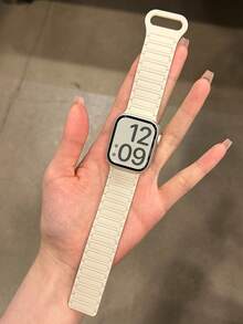 Compatible With Apple Watch Minimalist Magnetic Silicone Strap For Ultra/SE 2/SE 1/Series 11/10/9/8/7/6/5/4/3/2/1, 38/40/41/42/44/45/46/49mm - Starlight - View 2