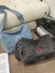 1. Fashionable Casual Washed Distressed Denim Crossbody Bag, Versatile Messenger Bag\N2. Casual Heartbeat Red Palm Print Shoulder Bag\N3. Daily Street Style Denim Bag\N4. Relaxed Underarm Tote Bag For Commuting - Multicolor - View 5