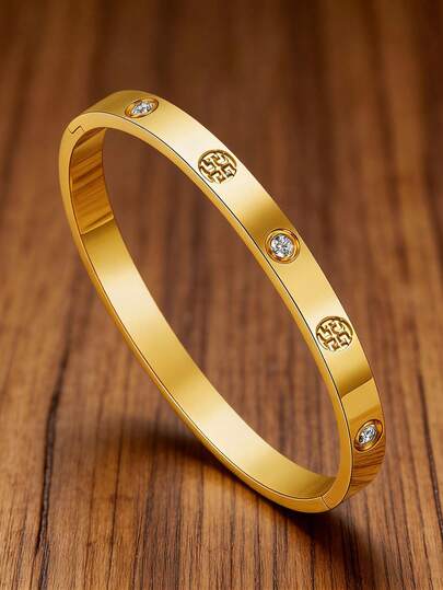 1pc Premium Stainless Steel 18K Gold Plated Cross Bracelet, Suitable For Women, Versatile For Daily Wear, Dates, Gifts For Friends And Lovers