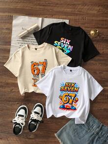 3pcs/Set Tween Boys Casual Printed Round Neck Short Sleeve T-Shirts, Summer Tops - Multicolor - View 2