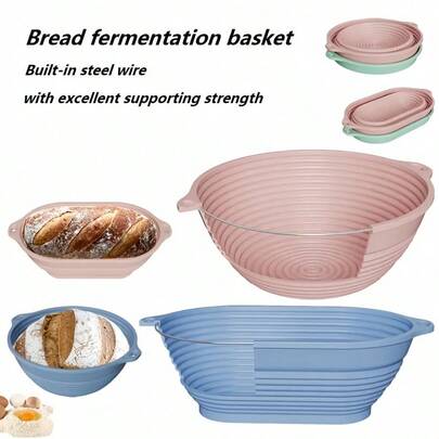 Silicone Banneton Bread Proofing Baskets Built-In Steel Wire, 9 Inch Round & 10 Inch Oval Foldable Sourdough Baking Basket, Non-Stick Round Dough Proofing Bowl Containers Oven For Various Tastes Bread Making-