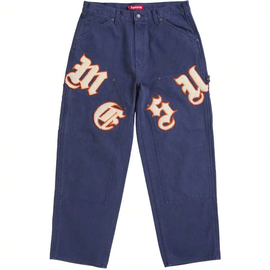 Supreme Old English Canvas Work Jacket & Double Knee Painter Pant | Premium Cotton Canvas Set, Oversized Unisex Streetwear Layering For Men & Women - 海軍藍褲子 - 查看 1