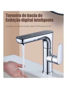 Torneira Misturador Monocomando Banheiro Inteligência Led Acabamento Brilhante Cor Prateado - Falar - Visão 2