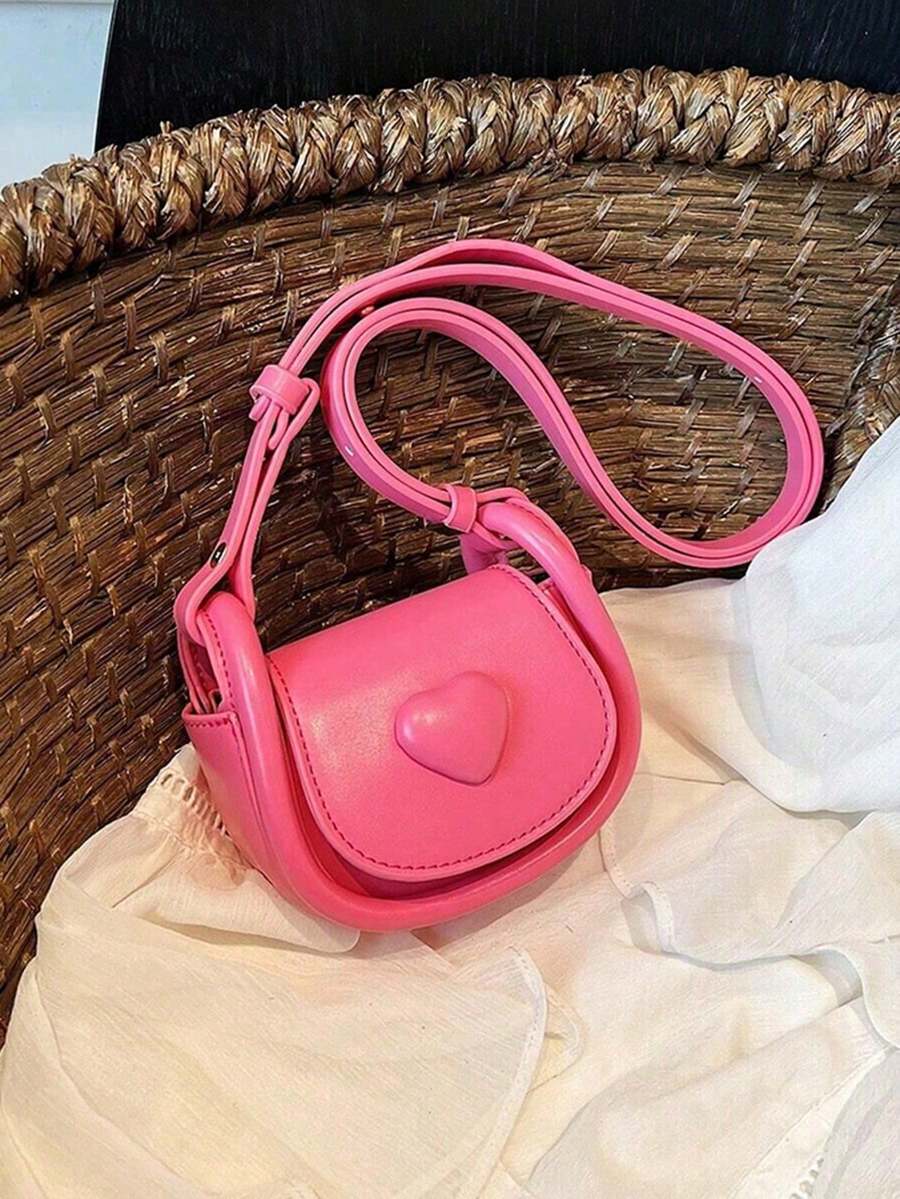 Mini Fashionable Crossbody Bag, Minimalist Heart Shaped Saddle Bag - Hot Pink - View 1