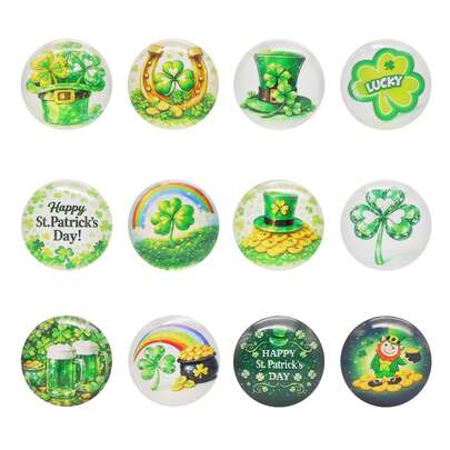 20pcs St. Patrick's Day Glass Dome Cabochons, 12mm/25mm Options, For Bracelet, Necklace, Earring, Keychain, Fridge Magnet, DIY Craft, Green Holiday Handmade Supplies