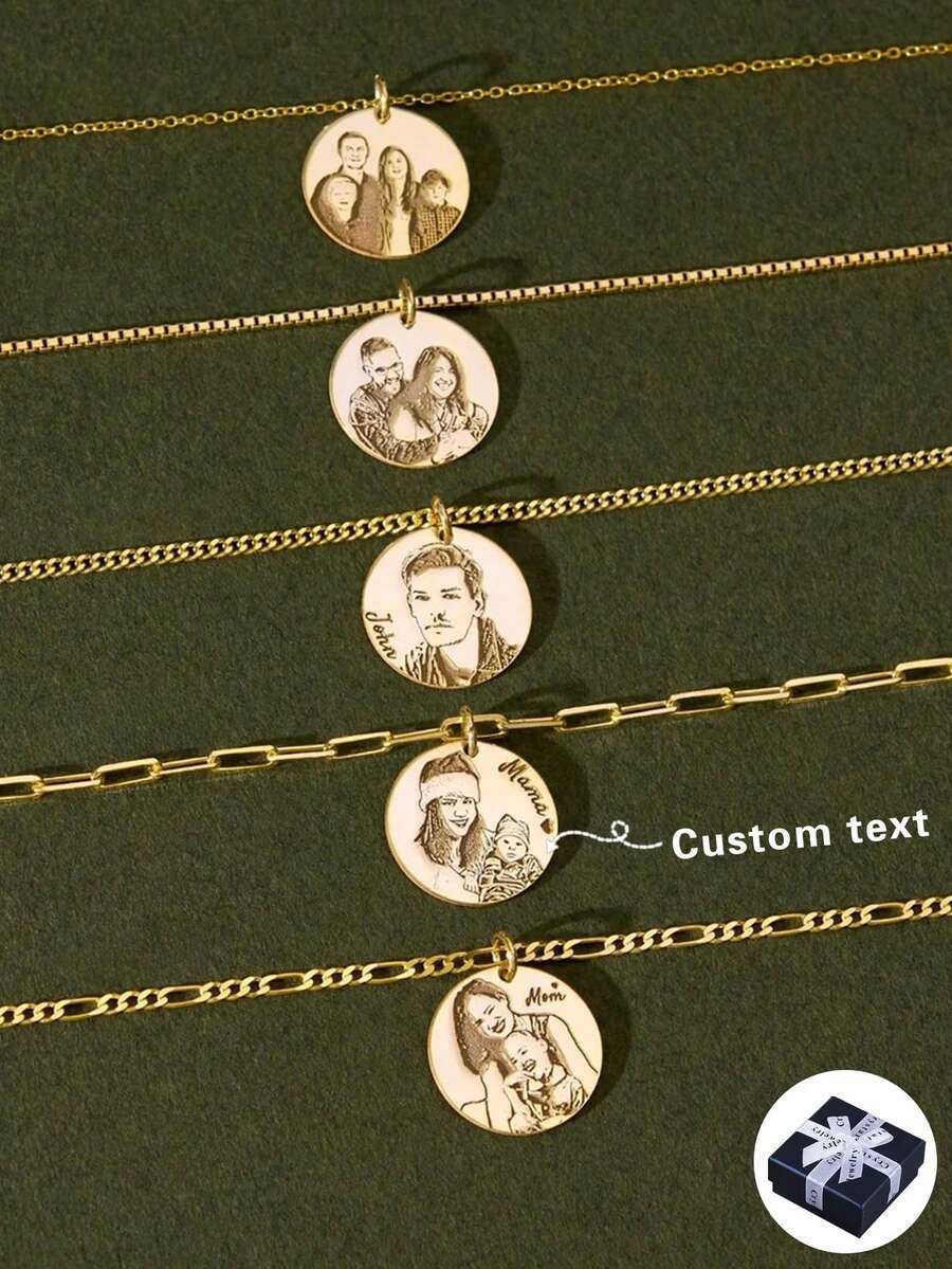 1pc Fashionable Minimalist Customized Photo Necklace, Unique Gift Suitable For Family, Couples, Parent-Child, Pets, Fashion, Retro, Minimalist, Unisex, Casual, Cute, Customized, Personalized, Distinctive, Ideal Gift For Him, Ideal Gift For Her, Boyfriend, Girlfriend, Dad