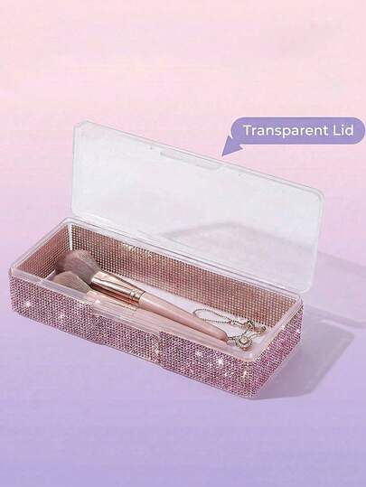 1个闪粉装饰美甲化妆刷收纳盒，便携式首饰盒，防尘抗氧化，大容量，可收纳美甲装饰品，专业美甲师推荐，手工闪粉装饰，阳光下闪闪发光