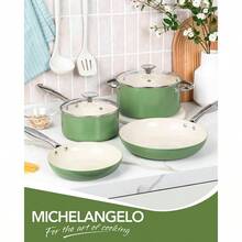 Pots And Pans Set Non Stick - Titanium Cookware Set Ceramic Coating, 8 - Pcs Nonstick Pots And Pans With Handle, Dishwasher  Induction Compatible, Green - Ceramic Cookware Green + 8pc Set - View 8