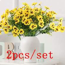 1/2/4支装仿真三色堇花束 - 逼真兰花造型，绿叶点缀，适合室内外装饰，可用于花园、门廊、露台、窗台花箱和悬挂式花盆，无需维护的仿真户外花卉灌木 - 彩色 - 查看 15