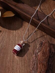 1pc Vampire Blood Necklace Vampire's Blood Glass Vial Pendant Charm Pendant, Silver Tone, Suitable For Daily Wear - Red - View 6