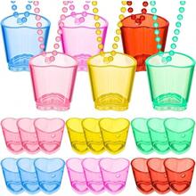 24 Set Valentines Day Shot Glass On Beaded Necklace Bachelorette Pink Heart Shaped Shot Glasses Cute Plastic Cups Necklace Beaded Set Birthday Wedding Party Favors Supplies Decorations - Màu cầu vồng + 24 - Xem 1