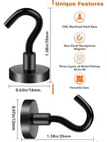 1PC Fashionable Solid Magnetic Hook, Strong Magnet Material, 25Lb Bearing Capacity, No Drilling, For Kitchen Storage/Home Organizing/Office Hanging/Garage Use, Heavy Duty Magnetic Hanger Adhesive Hook - Multicolor - View 8