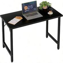 80 Computer Desk, Small Home Office Desk Study Writing Table Small Spaces, Simple PC Gaming Desk, Adjustable Feet, Black - 80 cm + Black - View 2