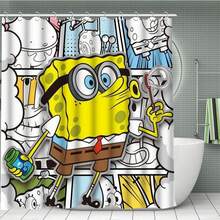 一套海绵宝宝卡通图案浴帘套装，包含12个挂钩、180*180厘米防水浴帘、防滑垫、U型马桶盖套，适用于房间、卧室、家居、浴室装饰及节日礼物。 - A - 查看 9