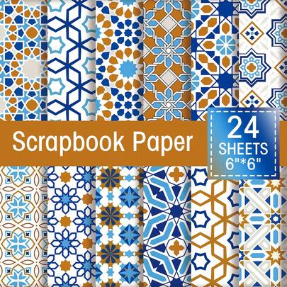 24张伊斯兰斋月图案剪贴簿纸，开斋节卡片纸，适用于卡片制作、手工日记和工艺品项目，DIY工艺纸，可用于斋月、开斋节派对装饰