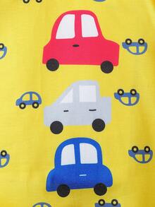 Pelele de manga corta con estampado de coche amarillo para bebé niño, primavera/verano - Amarillo - Ver 6