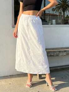 Falda midi cargo para mujer, estilo casual y moderno, color liso, cómoda, con cordón ajustable. - Blanco - Ver 4