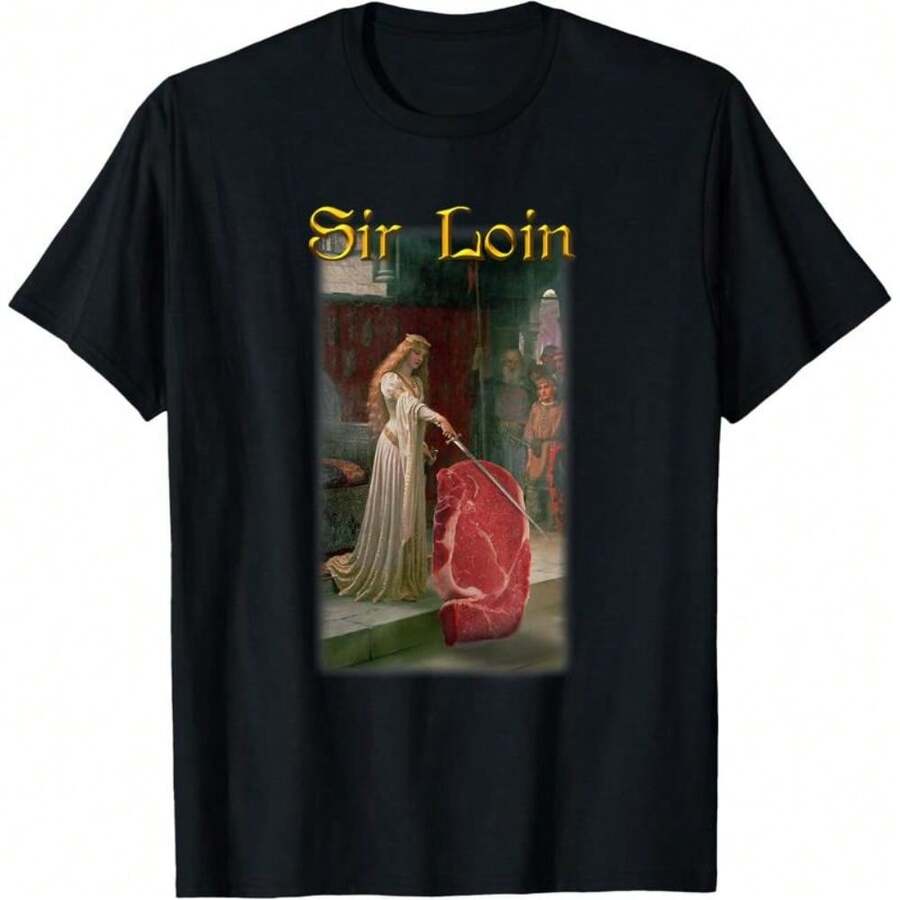 New Men's Printed-Shirt, Sir Loin Funny Sirloin Steak Joke Medieval Accolade Art-Shirt - Black - View 1