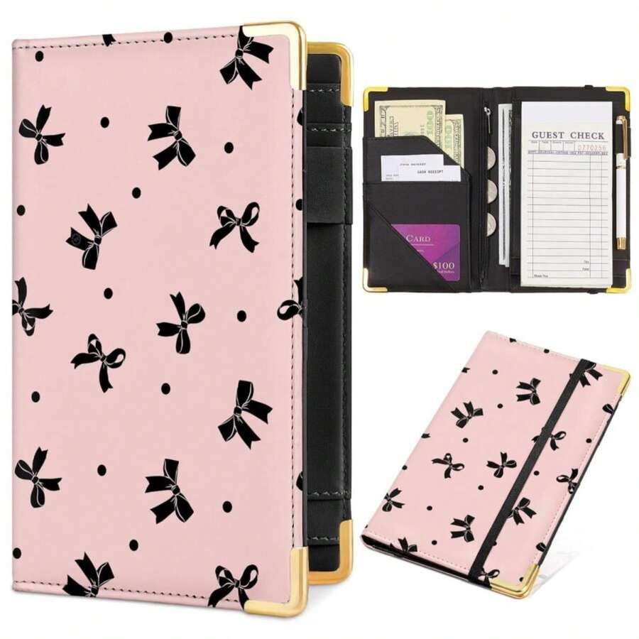Server Book, PU Leather Server Books For Waitress With Zipper Pockets, Waitress Book With Pen Holder Fit Server Apron Check Presenters For Restaurants - MàuD - Xem 1