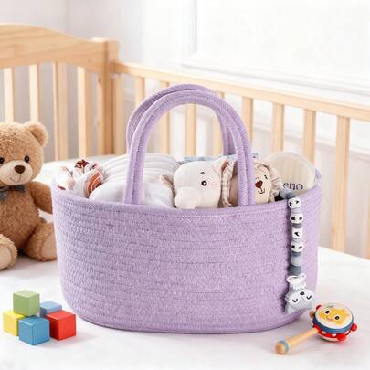 Diaper Caddy Organizer, Rope Storage Bin Basket, Large Storage Basket, Portable Holder Tote Bag For Changing Table Car Travel Gifts Essentials Registry Must Have Purple