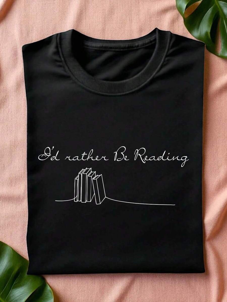 I'd Rather Be Reading Shirt, Bookish Tee, Funny Reading Shirts, Book Nerd T-Shirts, Librarian Gifts, Cute Book Lover Tees, Reading Minimalist Gifts TH-1055 - 黑色 - 查看 1